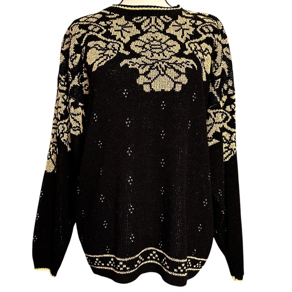 JJ Browne Sweater L Knit Florall Gold Lame Vintage - Picture 2 of 6